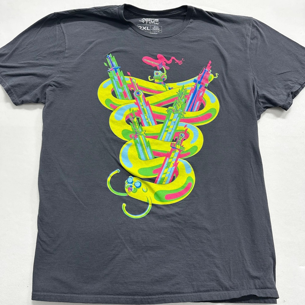Adventure Time Mens 2XL T-Shirt Charcoal Jake Swords LootCrate Exclusive Graphic
